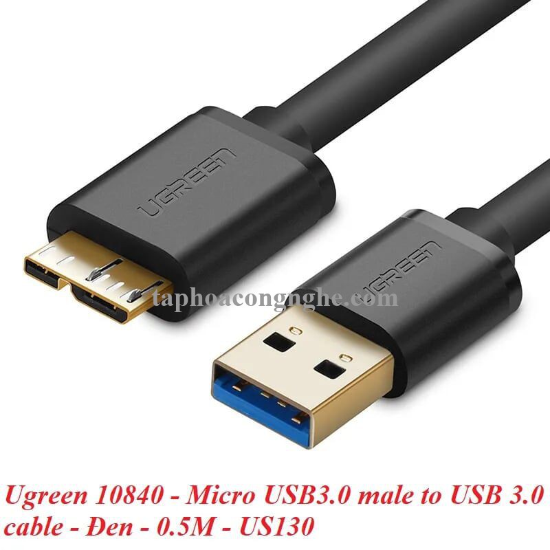 Ugreen 10840 0.5M màu Đen Cáp USB 3.0 sang MICRO USB 3.0 cho ổ cứng US130 30010840